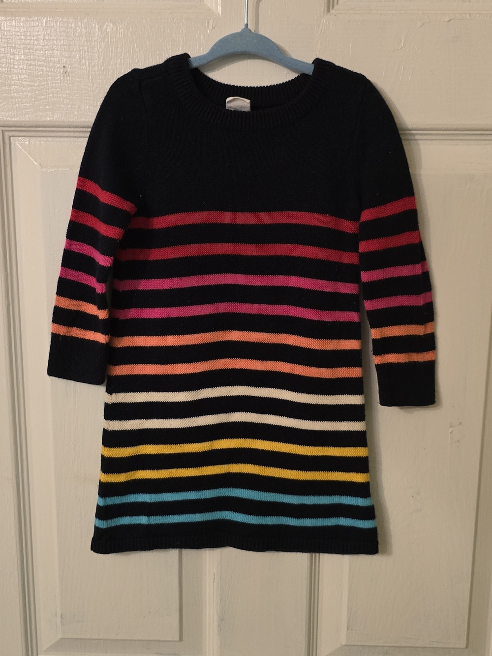 GAP Black Knit Dress with Bright Rainbow Stripes